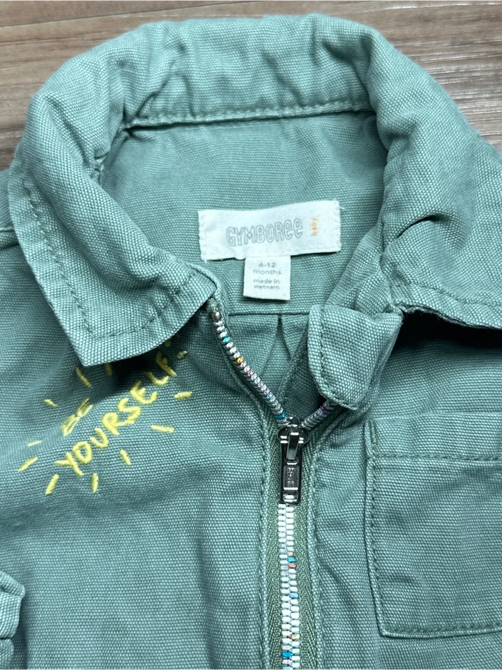 Vtg Gymboree Forest Green Denim Jean Girl 6M Zip Jacket with Heart Embroidery